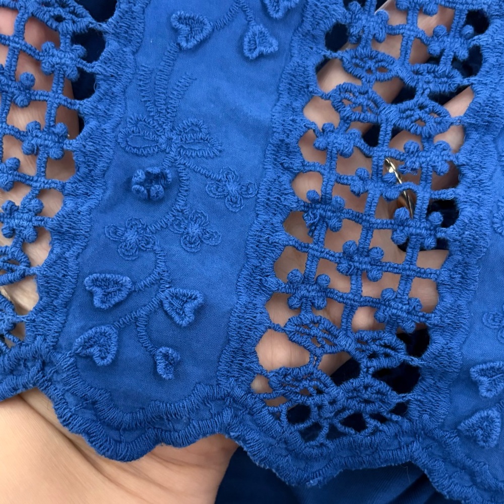 Lilly Pulitzer Fayette Off-The-Shoulder Top Blue MEDIUM crochet lace coastal - Picture 8 of 10